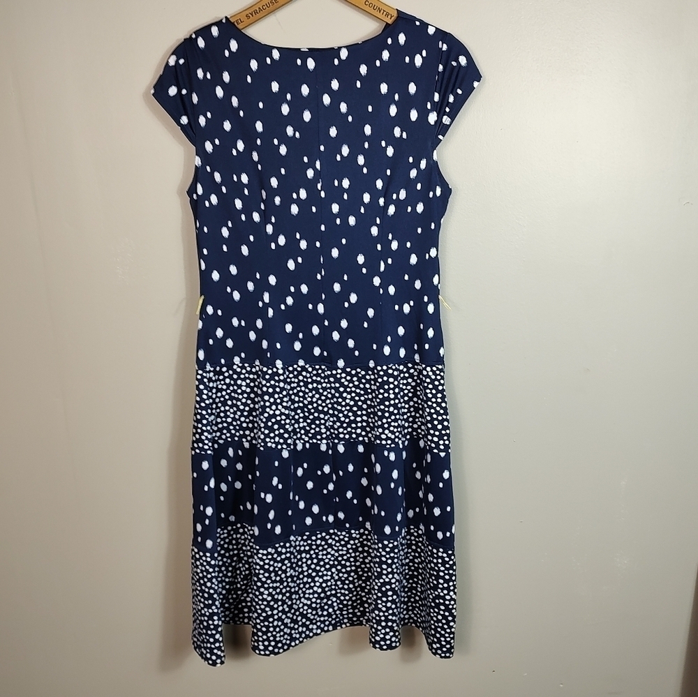 Madison Leigh Navy Blue Polka Dot Dress Sheath Size 6 - Picture 8 of 10